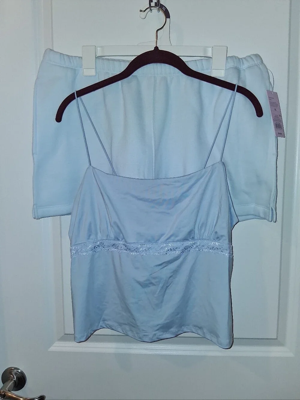 NEW Wild Fable LOT Light Baby Blue Lace-Trim Camisole & Fleece Shorts Ladys XL